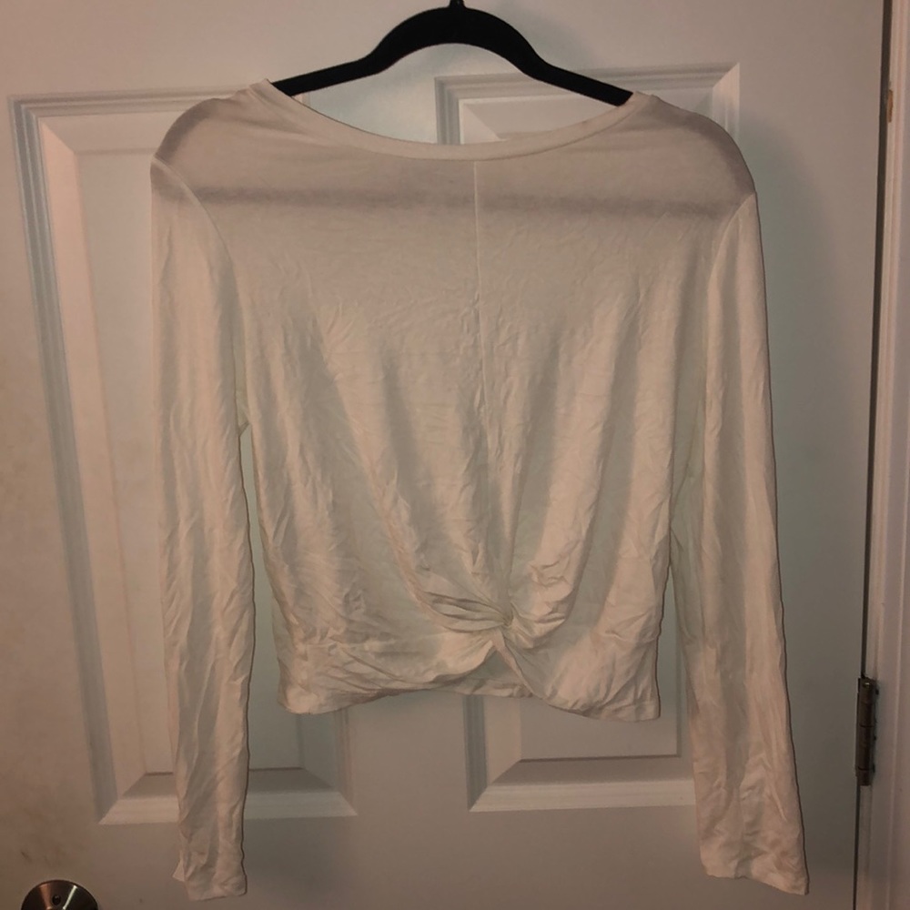 cropped white knotted long sleeve